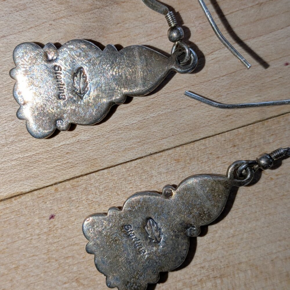Sterling silver dangling pierced earrings with multi-colored stones - Picture 3 of 4